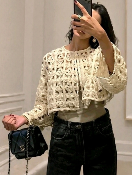 Zara Sweaters - Zara Open Knit Cropped Cardigan   Blazer Jacket Size S